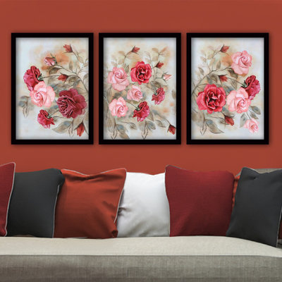 Elegant Decorative Framed Painting Set (3 Pieces), 13.8 x 17.7 inches Each | 100% MDF Art with Durable Plastic Frame, Thickness: 0.8 inches | Perfect for Home Decor, Living Room & Office Aesthetic