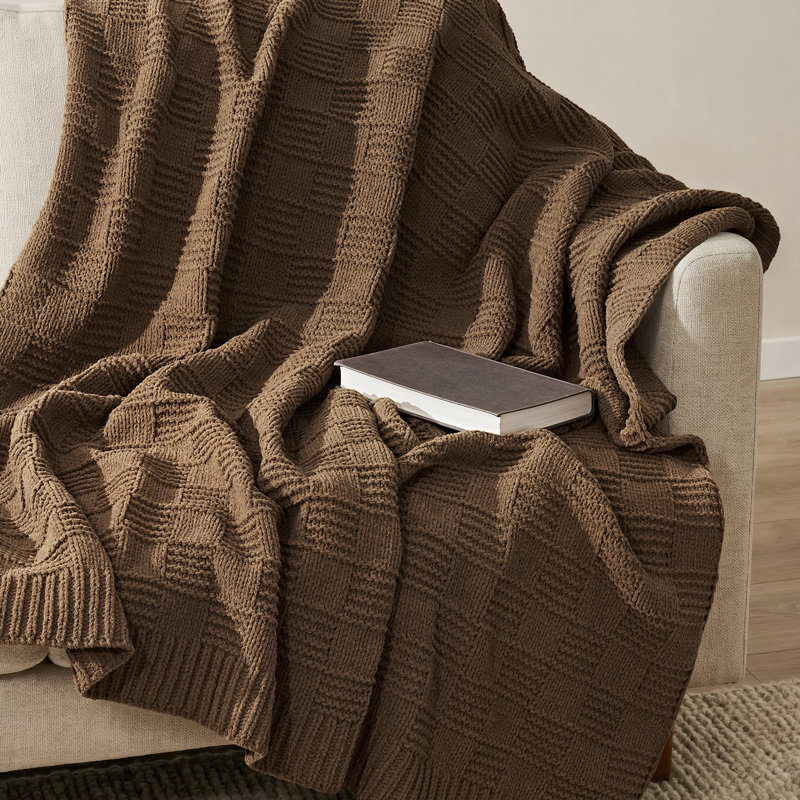 Jeté en chenille Modern, 50 po x 60 po, Brun chameau