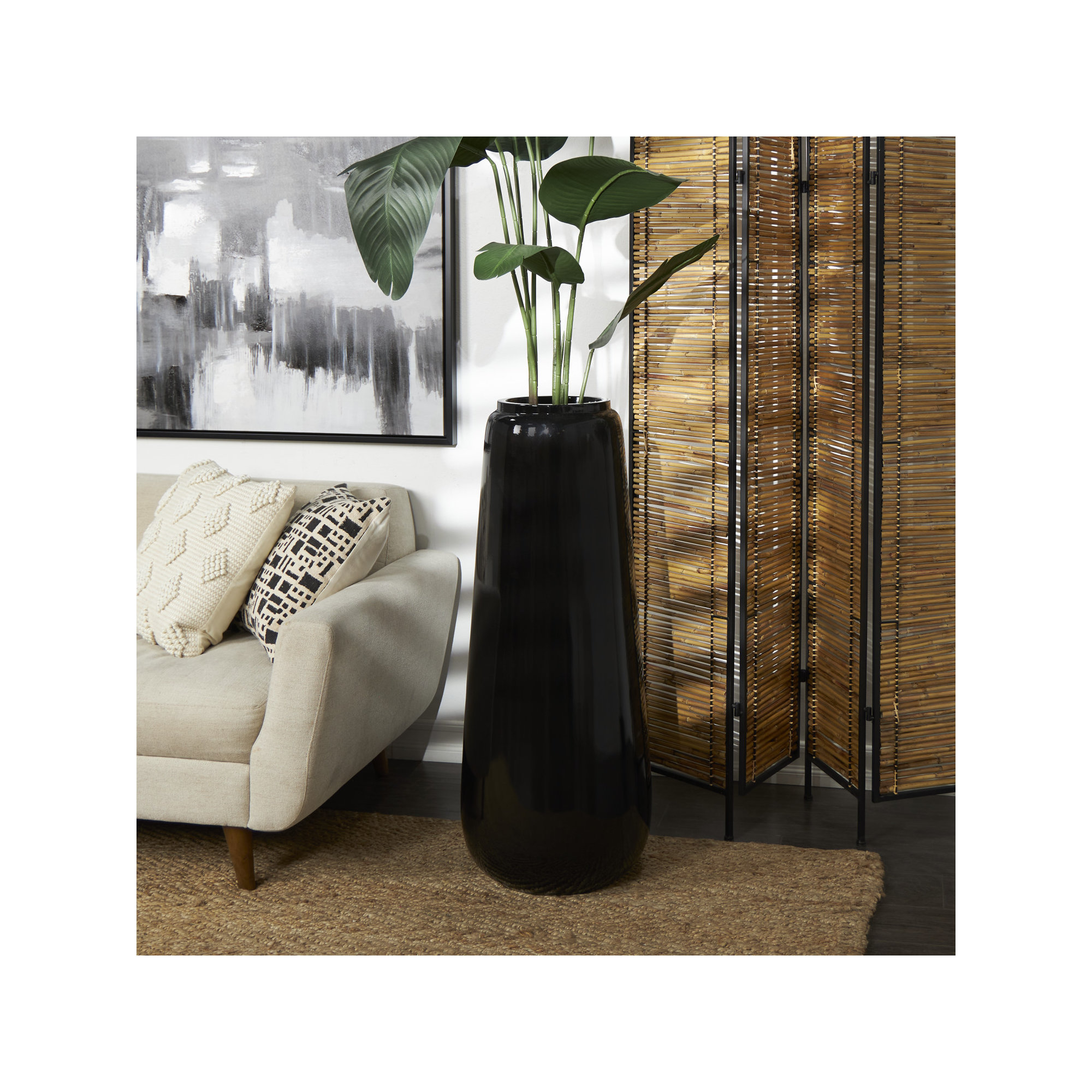 Mabe Iron Floor Vase, 40" H x 15" W x 15" D, Black