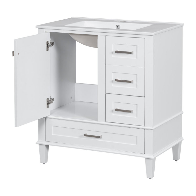 30" Modern Simple Design Bathroom Vanity, White, Silver