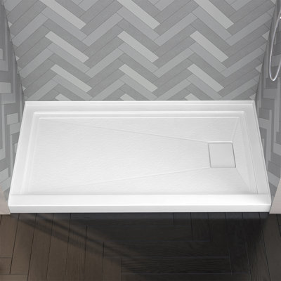 Base de douche en acrylique l 60 po x P 32 po avec seuil simple pour installation en alcôve avec drain à droite