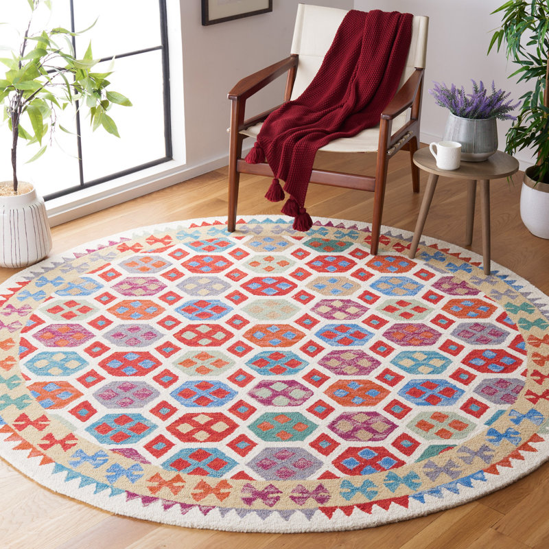 Tapis ivoire / rouge Horwich 410, Rond 7 pi