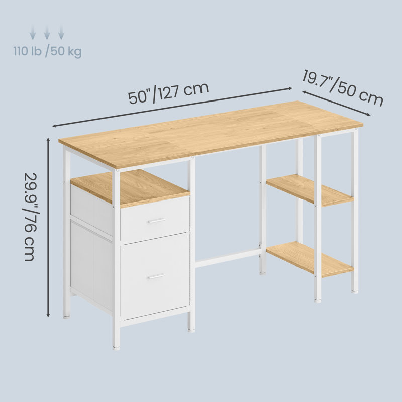 Adjustable Height and Modular Computer Desk, Natural Oak/Matte White