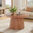 31.5" Round Coffee Table, Fluted Center Table with Drum Base, Farmhouse Accent Tea Table for Living Room, Apartment-459007152