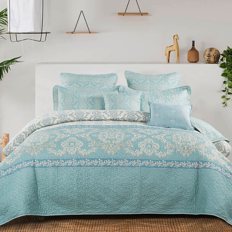 Ensemble de courtepointe en microfibre imprimée de 7 pièces Mystic, Couvre-lit grand + 6 pièces supplémentaires