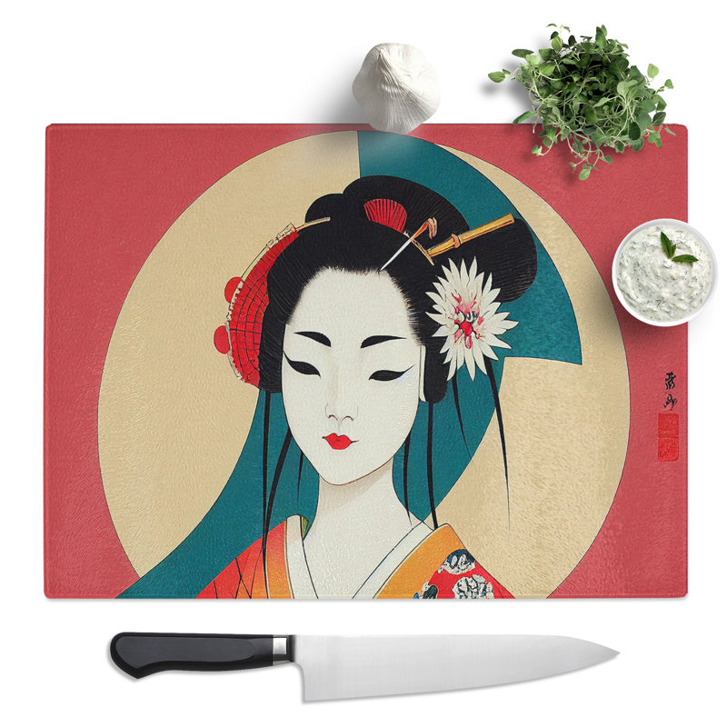 Geisha Art Deco  Glass Chopping Board