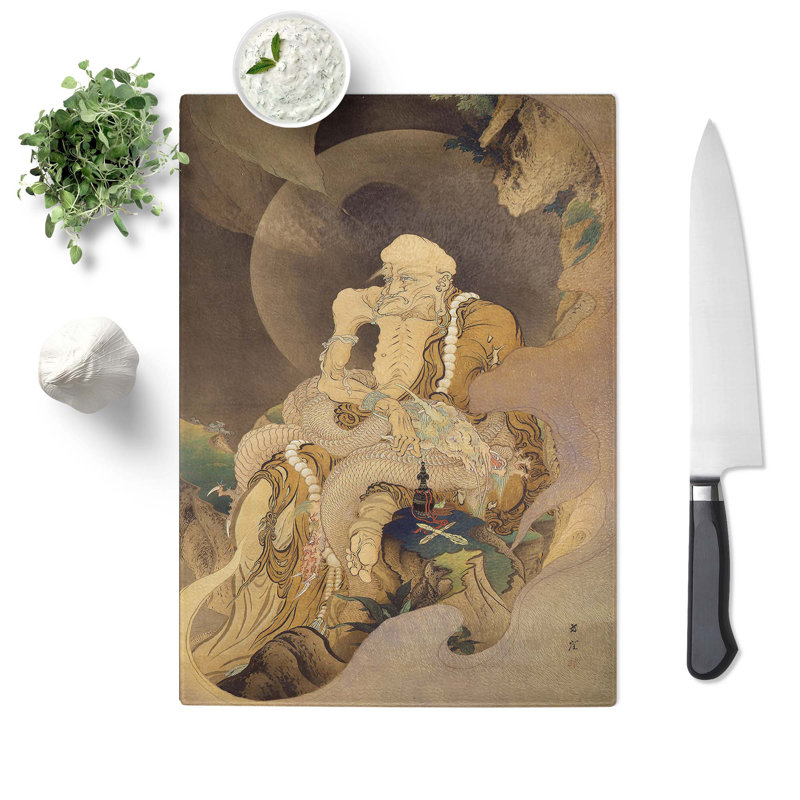 Tempered Glass Fukuryu Rakan Zy by Kano Hogai Chopping Board, 39cm W x 28.5cm L