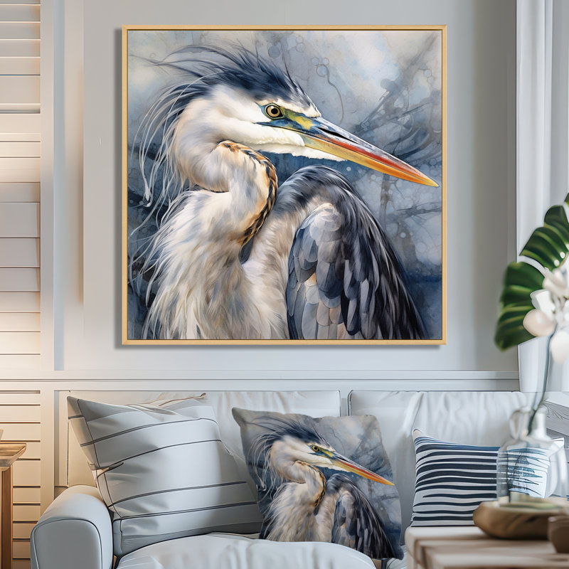 Heron Waterbird II - Heron, impressions encadrées, H 16 po x l 16 po, Érable, Reproduction avec cadre flottant