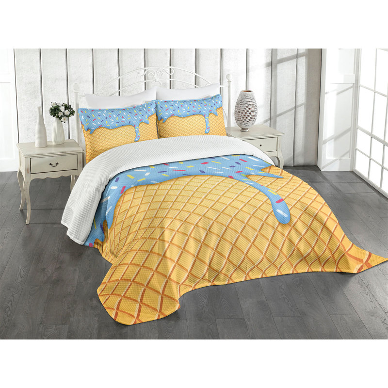 Ambesonne Ice Cream Bedspread Set Waffle Apricot, King Bedspread + 2 Standard Shams