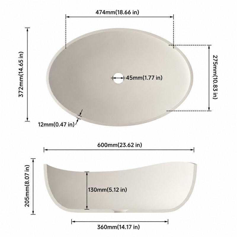 Solid Surface Bathroom Sink, Pedestal Basin, Unique Shape, Durable, Easy Clean