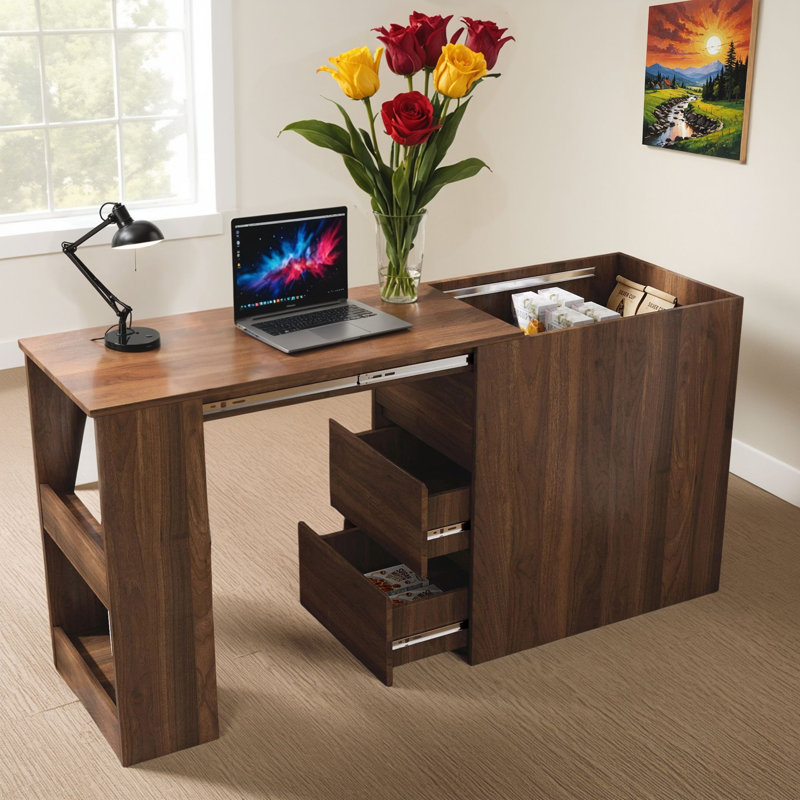 Expandable Corner Computer Desk (Modern Style) With Drawers To Improve Storage Capacity, It Is Not Only A Home Office Storage Desk, But Also Suitable For Home/Office, Turning It Into A Study Desk Workstation