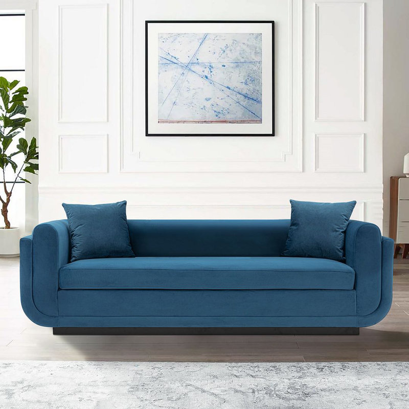 Yussef 90.94'' Velvet Round Arm Sofa, Sapphire Blue Velvet