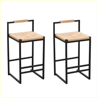 Ensemble de 2 tabourets de bar modernes avec corde en papier tissé