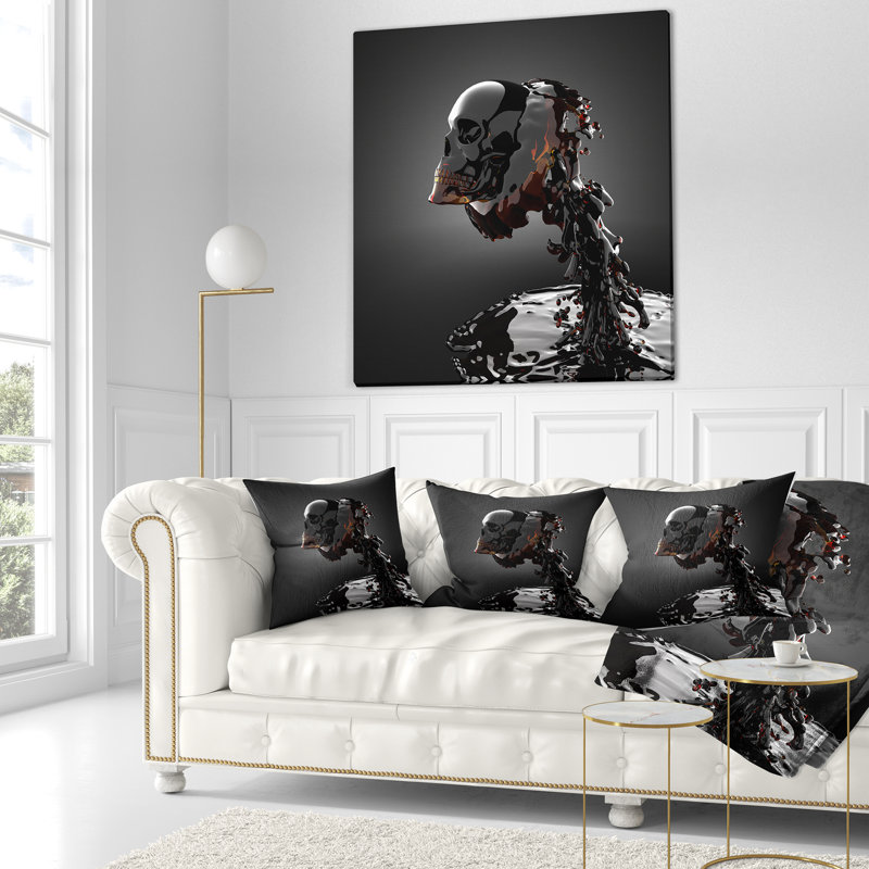 Tête de mort dans un liquide - oreiller imprimé Portrait, Coussin décoratif, 16 po x 1 po