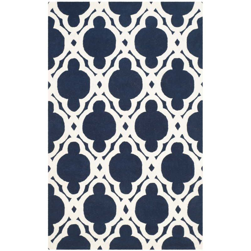 Handmade Blue Wool Tufted Rectangular Area Rug, 5' x 8'