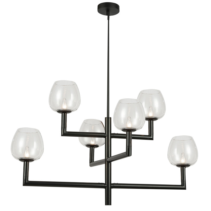 Lustre linéaire moderne de style bougie 6 lumières Nora, Noir mat
