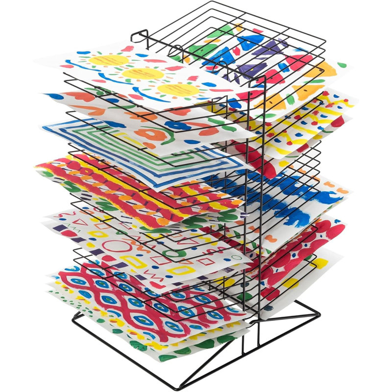 Séchoir à double face en acier avec 50 tablettes pour le séchage des œuvres d'art, du papier et des médias, construction entièrement soudée en acier avec finition en émail cuit