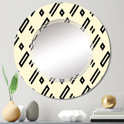 Beige noir diagonale géométrique - miroir mural à motif rond