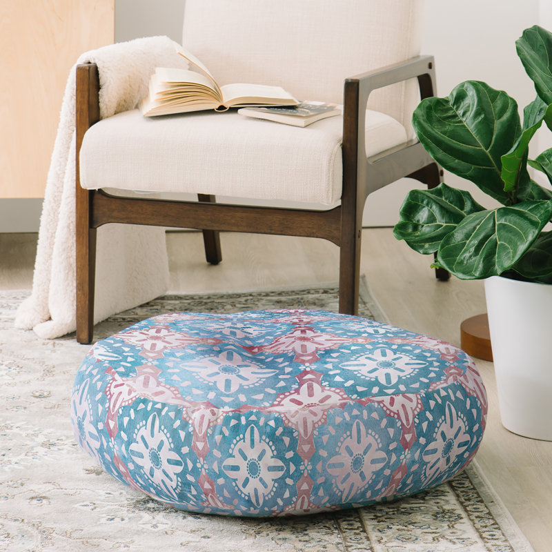 Housse de coussin ronde en médaillon boho schatzi, Bleu