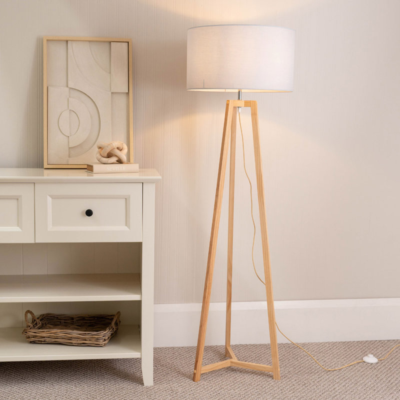 Rhavyn 148cm Traditional Floor Lamp, White, Natural