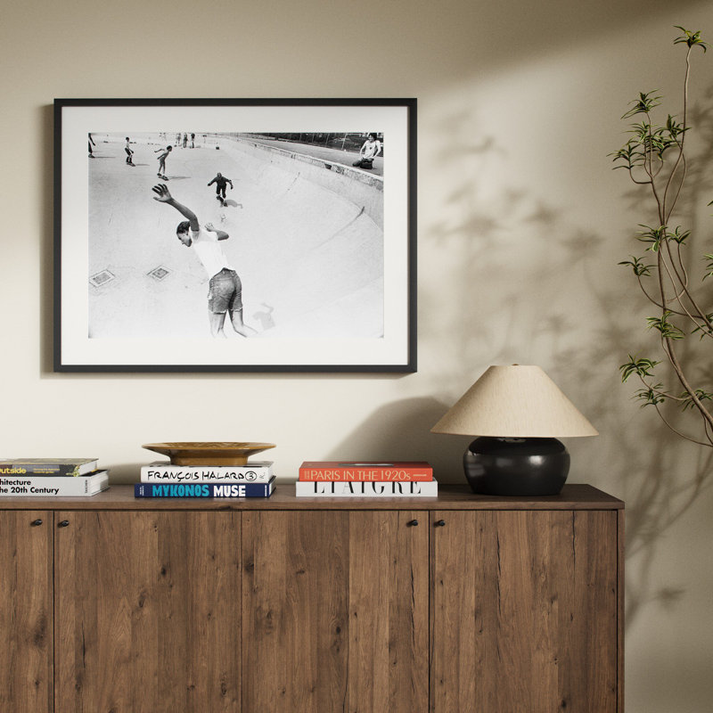 Skateboarding In A Drained Pool I Print by Barbara Alper, H 24" x W 32", Black Maple