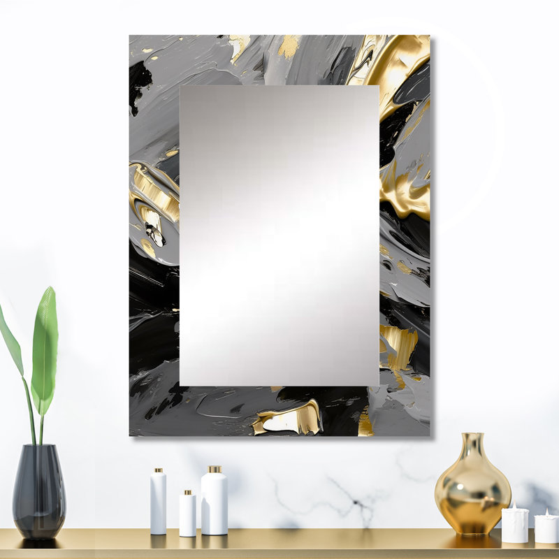 Imminent Bliss Bold Textured Gold and Black III - Abstract Painting Wall Mirror, Gold Decorative Mirror, Printed Metal Art