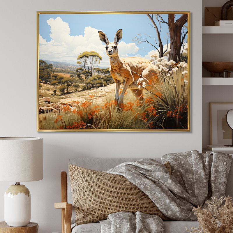 Kangaroo Bound Pastoral I - Animals Canvas Prints, 24" H x 32" W, Cadre flottant doré