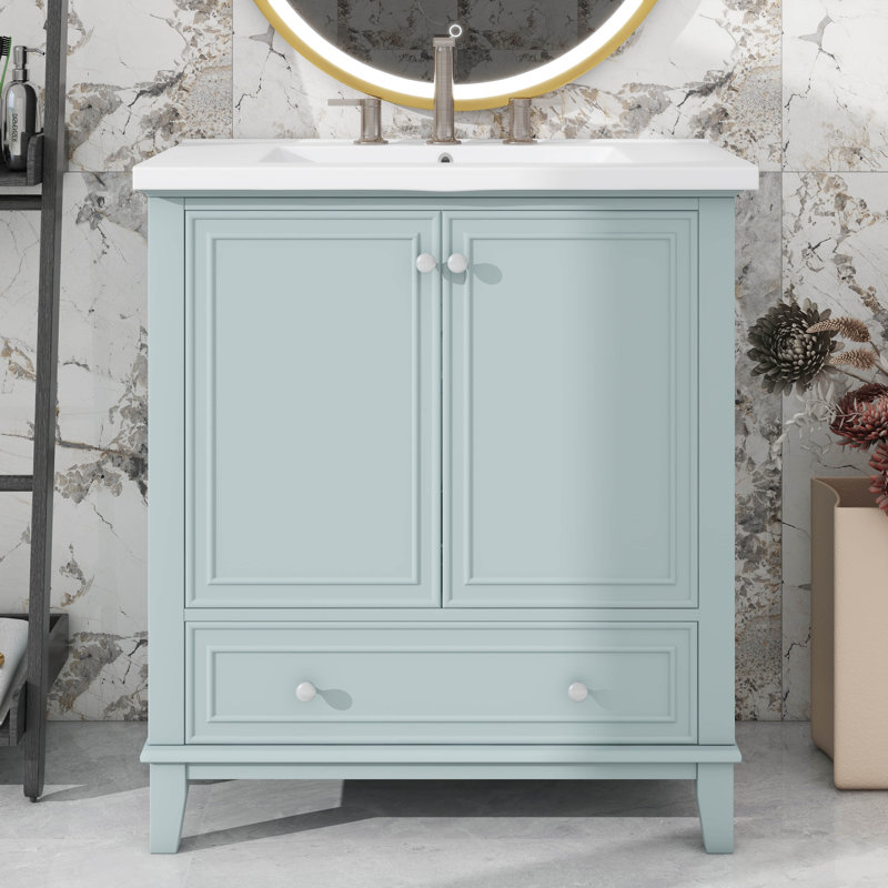 Base de meuble-lavabo polyvalent 30 po avec armoire à portes polyvalente et tiroir, Vert