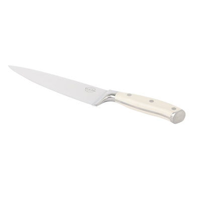 Sur La Table Kitchen Essential German Steel Chef’s Knife, 8-Inch Stainless Steel Blade – Professional Kitchen Knife with Cream Handle and Forged Full Tang