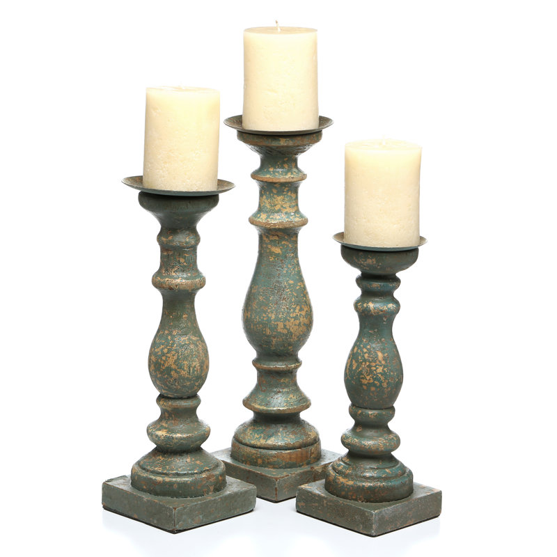 Ensemble de chandeliers de table en bois 3 pièces, Vert
