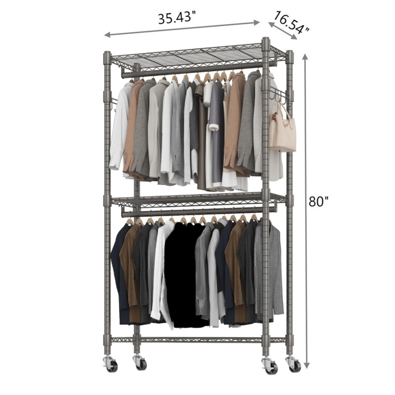 Gerodi 90cm W Rolling Clothes Rack, Grey