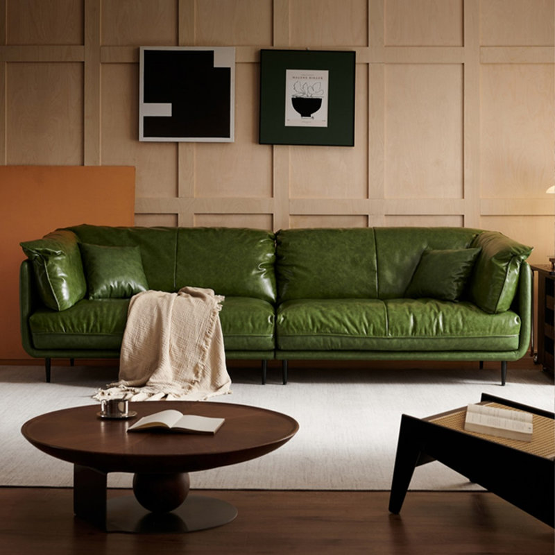 Canapé modulaire vert en cuir véritable, H 32,68 po x l 110,24 po x P 38,58 po