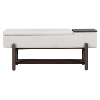 TREXM Farmhouse Upholstered Storage Bench With Hidden Compartment
