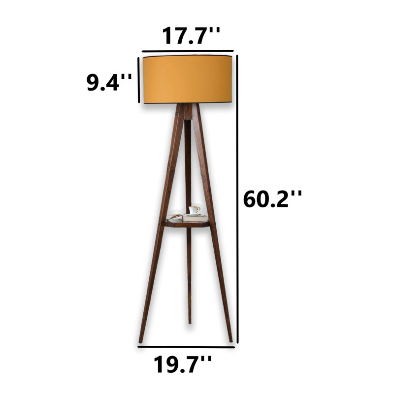 Wooden Body Drum Tripod Floor Lamp, Mustard