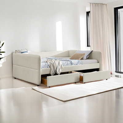 Daybed With Trundle Upholstered Tufted Sofa Bed, With Two Drawers, Queen Size, Boucle Fabric