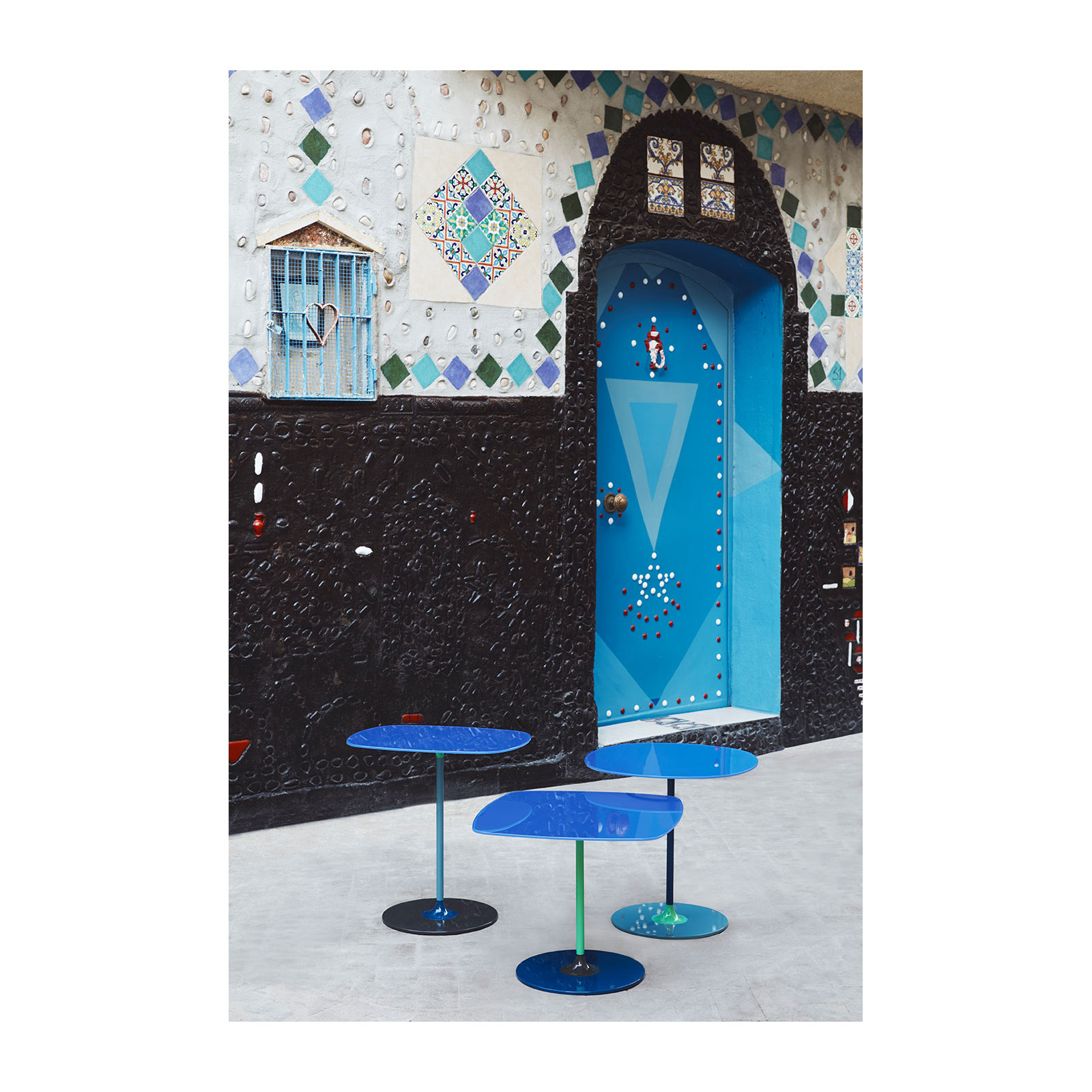 Thierry Glass End Table, Blue, 19.66" H x 19.66" W x 13" D