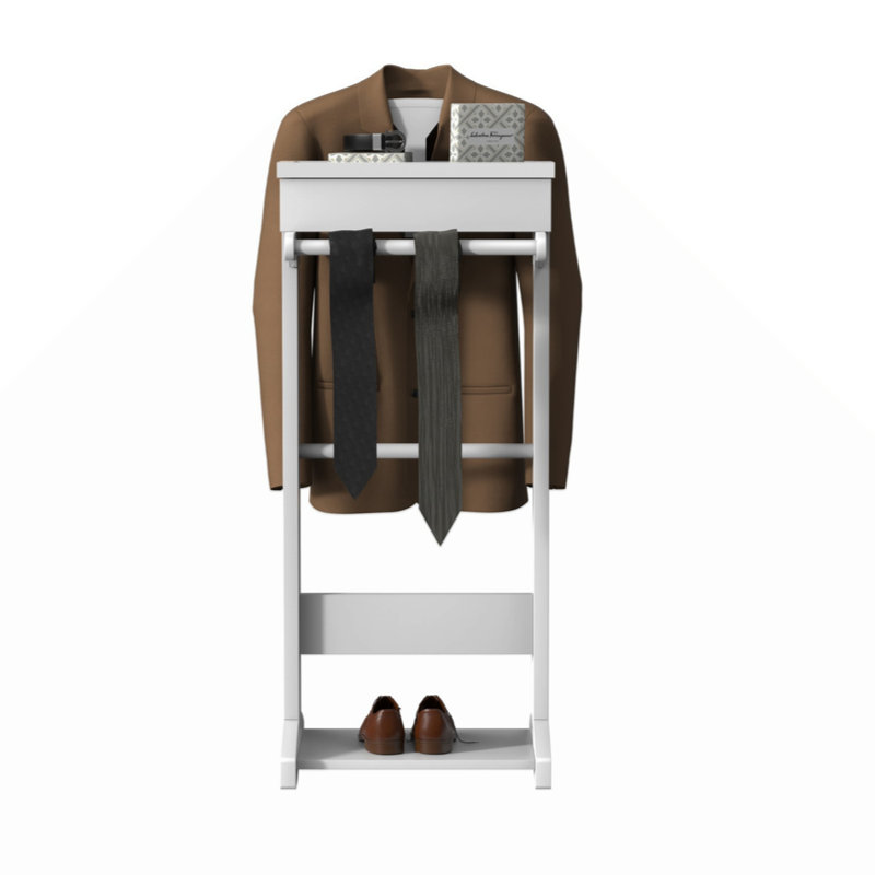 White MDF Freestanding Garment Rack with Storage Drawer