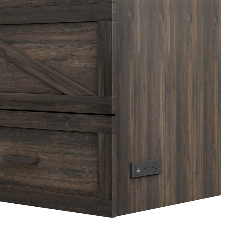 Grand lit escamotable avec station de charge, Gris