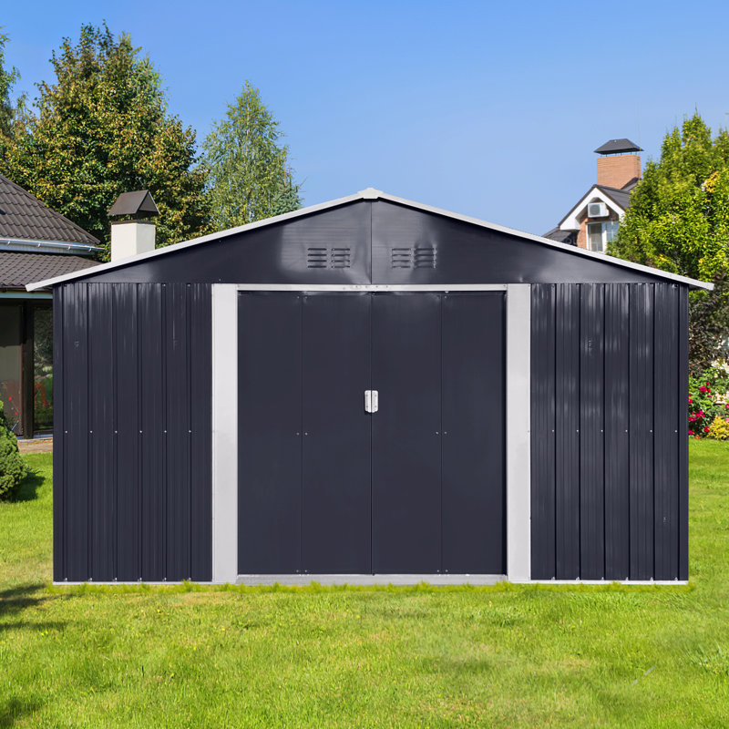 Abri de jardin extérieur en métal gris avec fenêtre 11,2 pi x 10,6 pi