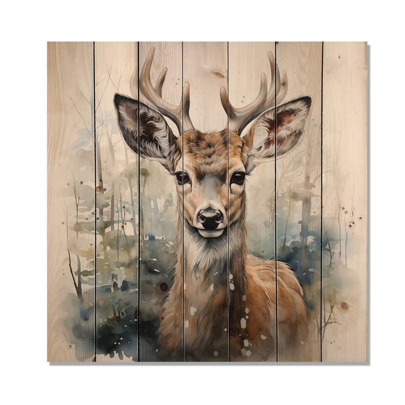 Portrait de cerf sauvage I - animal cerf sur bois, H 30 po x l 30 po