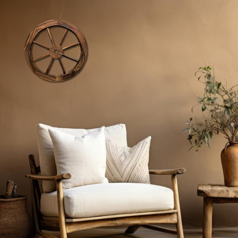Wood Rustic Wall Hanging Decoration Wagon Wheel 15.75"