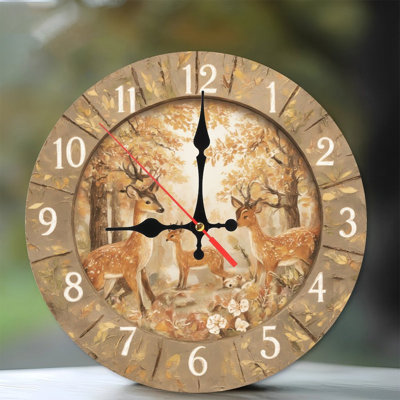 Clock With Autumn Deer Family Forest