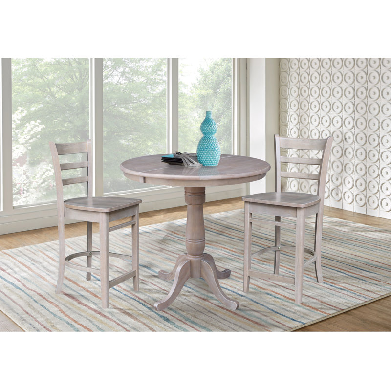 Ensemble de salle à manger à hauteur de comptoir en bois massif extensible, Taupe, 3 pièces