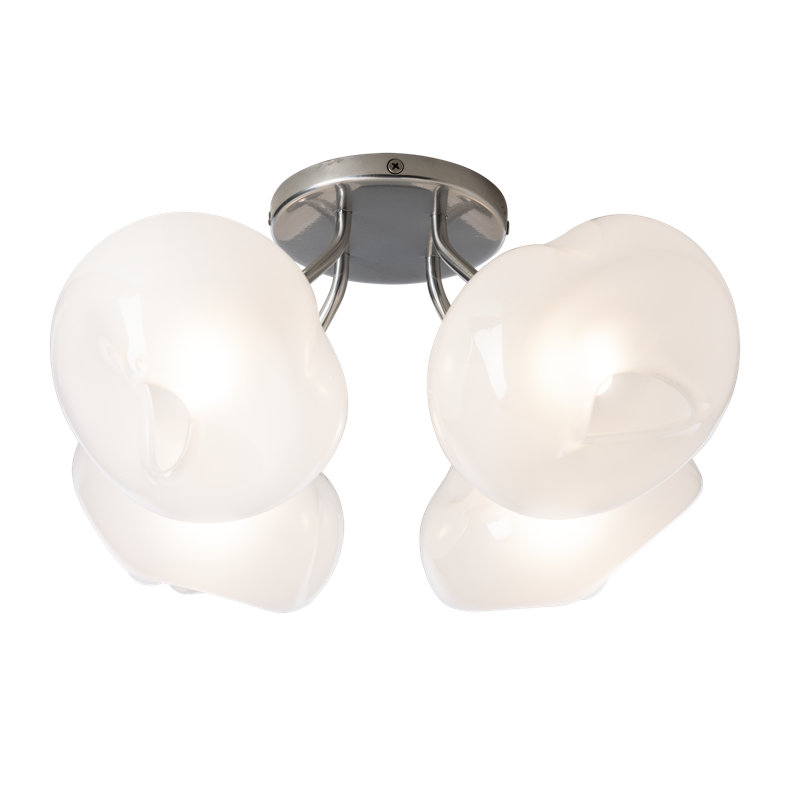 Ume Frosted Glass 4-Light Semi Flush Mount, Sterling