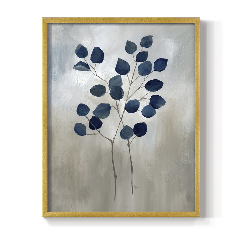 Indigo Foliage II, reproduction encadrée - bois massif, Or, H 14 po x l 11 po