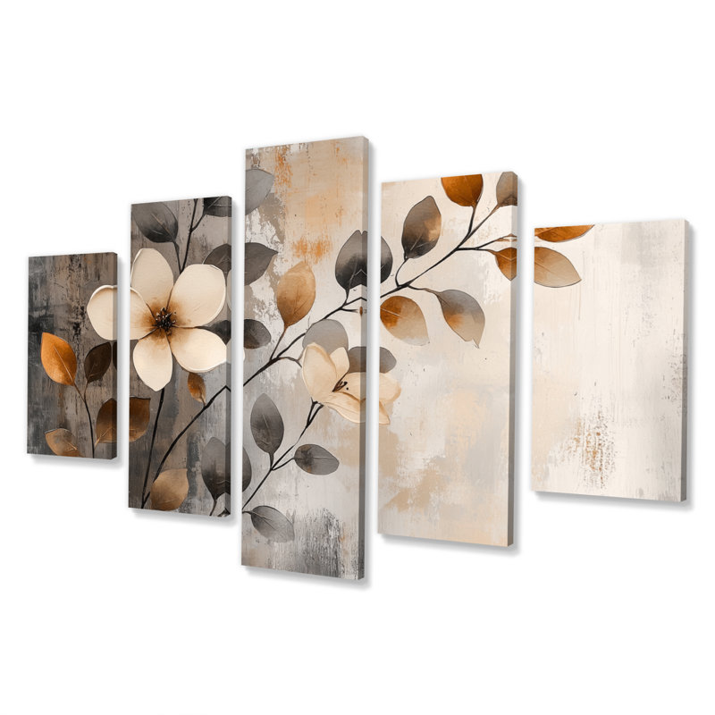 Fleurs de cerisier orange gris botanique I - ensemble d'art mural sur toile Cherry Blossom