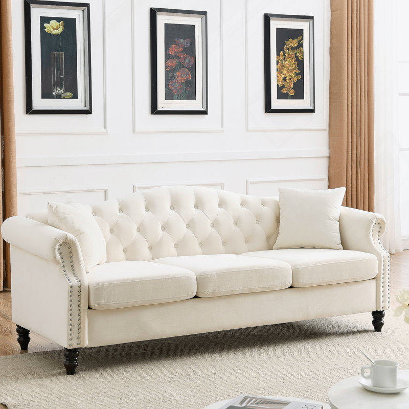 Canapé Chesterfield 79 pouces en velours pour salon, canapé 3 places