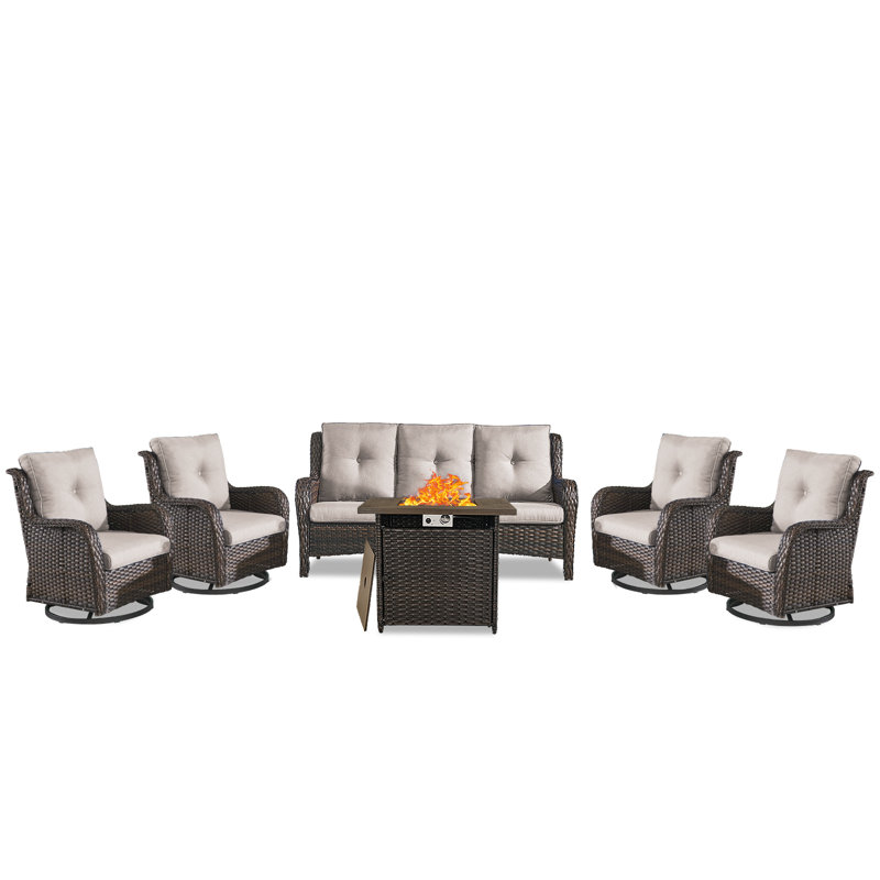 Carolina 7 - Person Outdoor Seating Group With Fire Pit, Beige