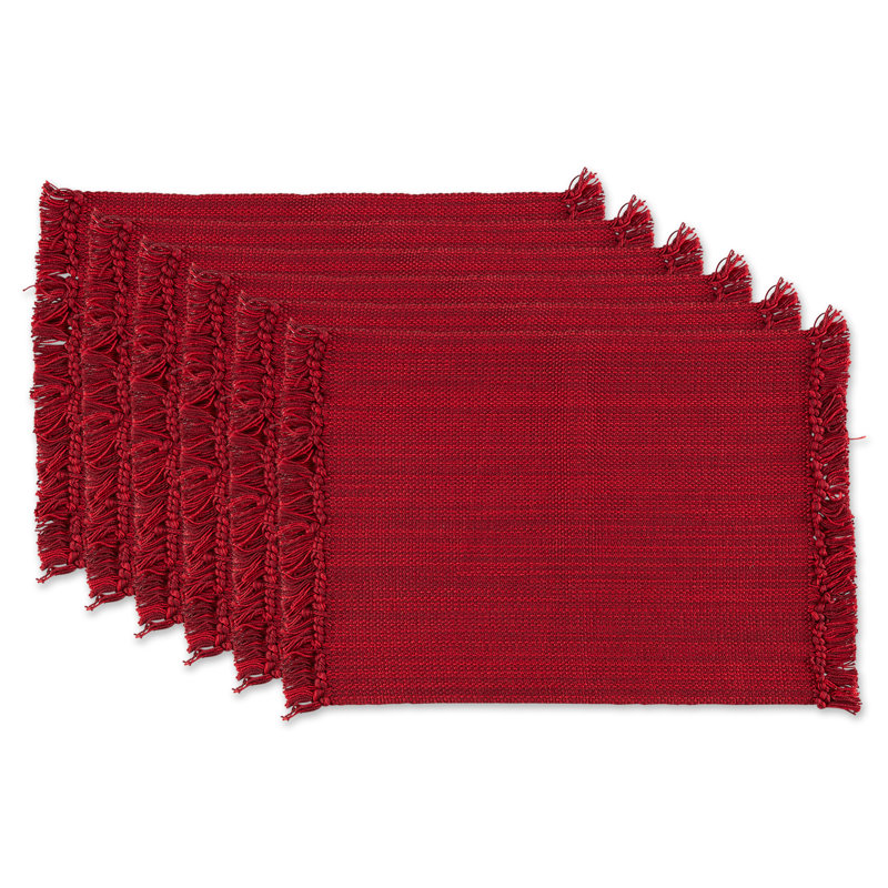 Ensemble de napperons en coton Wieland, Bois rouge, À rayures