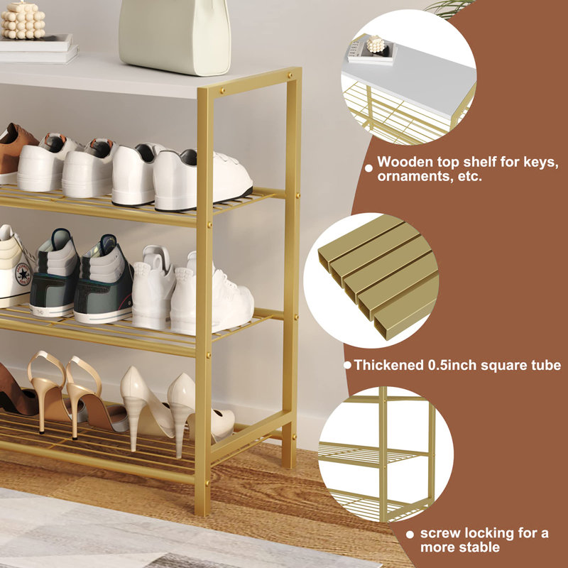 12 Pair Shoe Rack,  Gold
